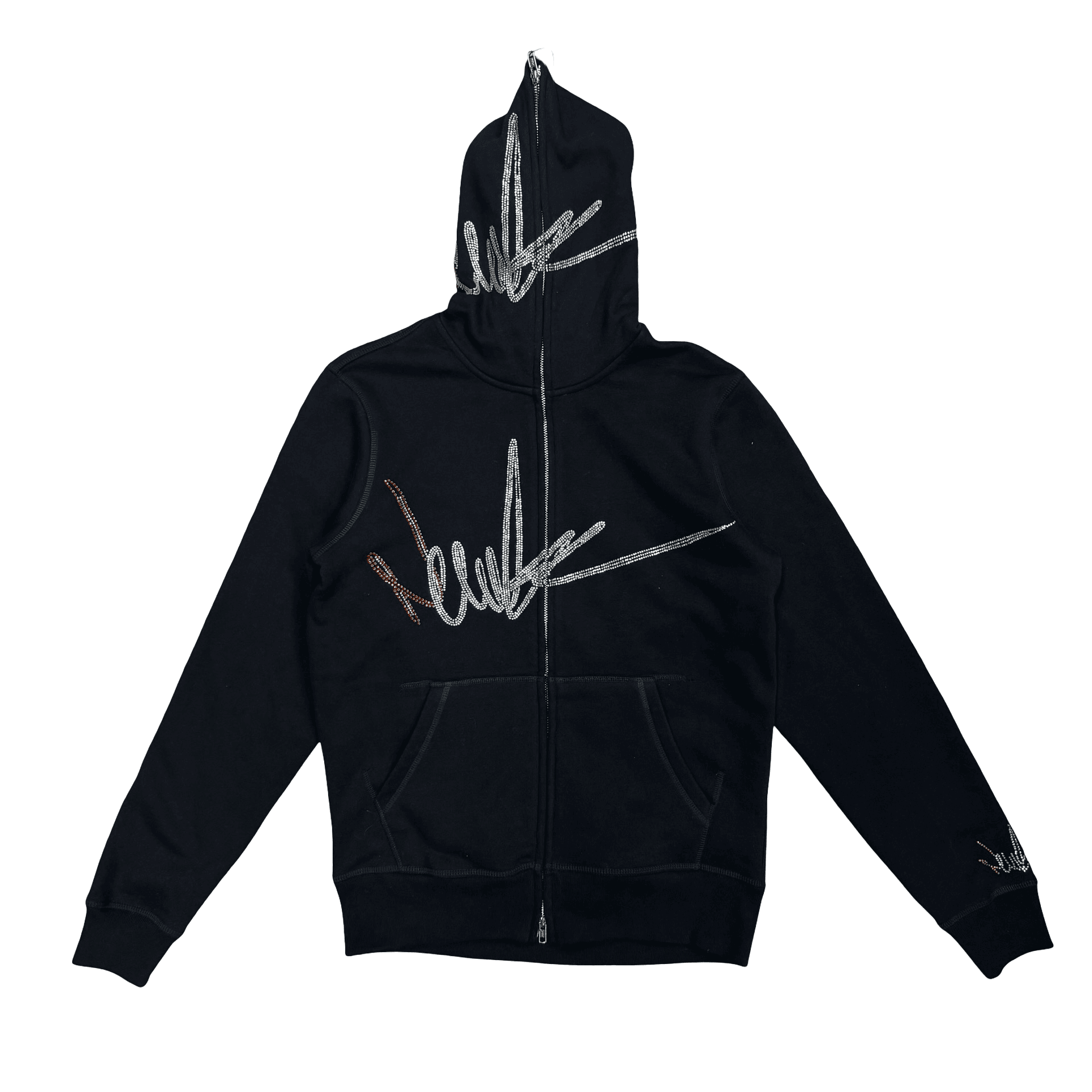 New Yrrk White & Orange Rhinestone Zip Up Hoodie Black — photo 1 of 2