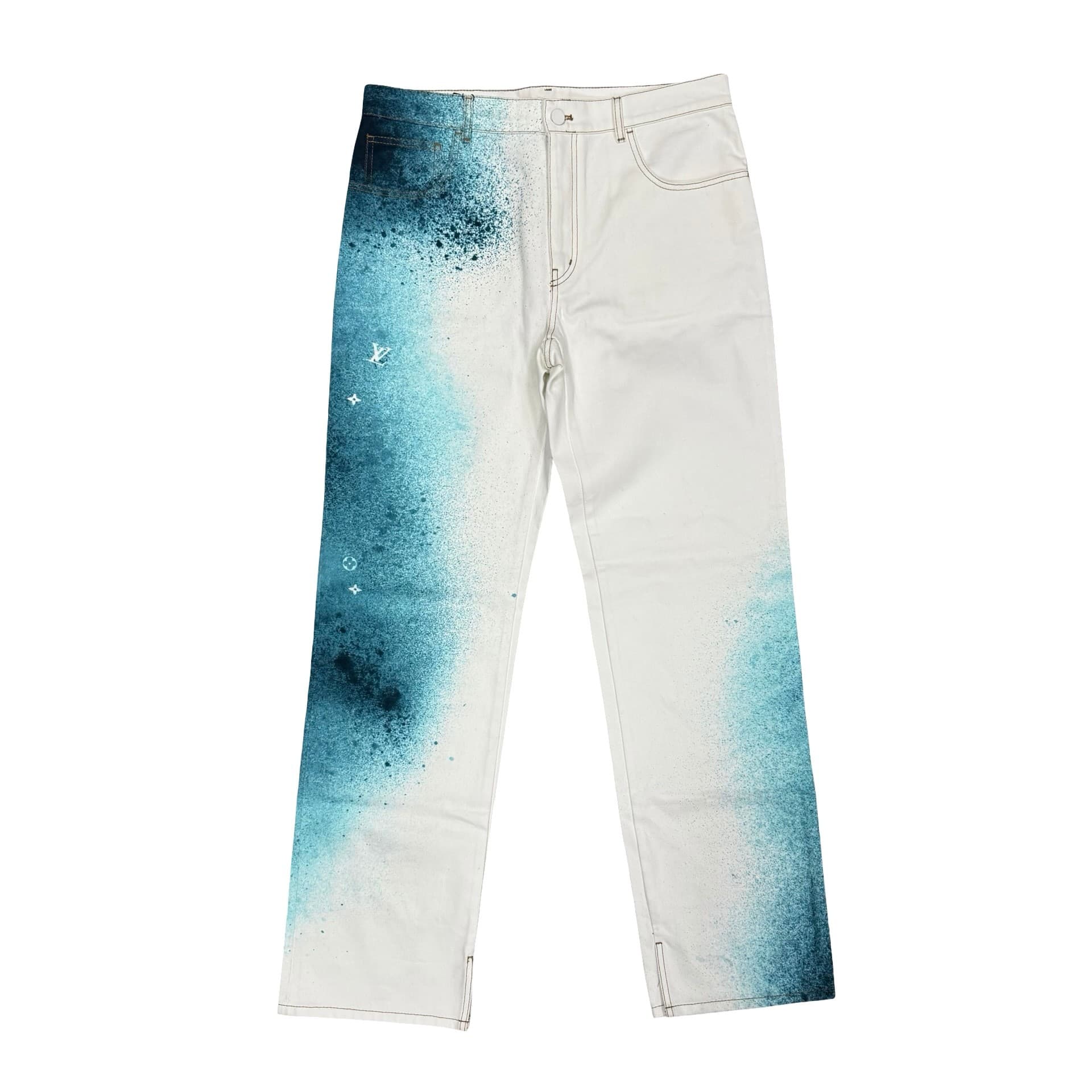Louis Vuitton Monogram Spray Straight Leg Jeans Blue White — photo 1 of 2