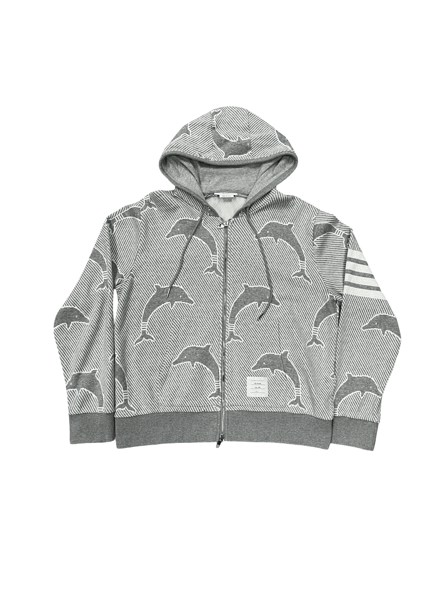 Thom Browne Dolphin Jacquard Zip Up Hoodie Grey — photo 1 of 2