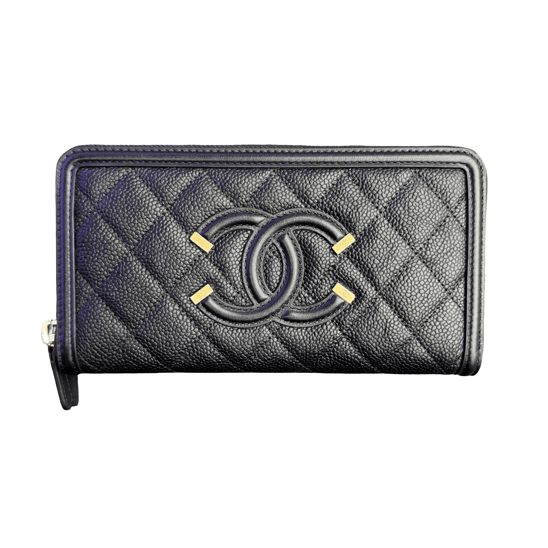 Chanel Cavier Skin Filigree Zip Around Wallet Black