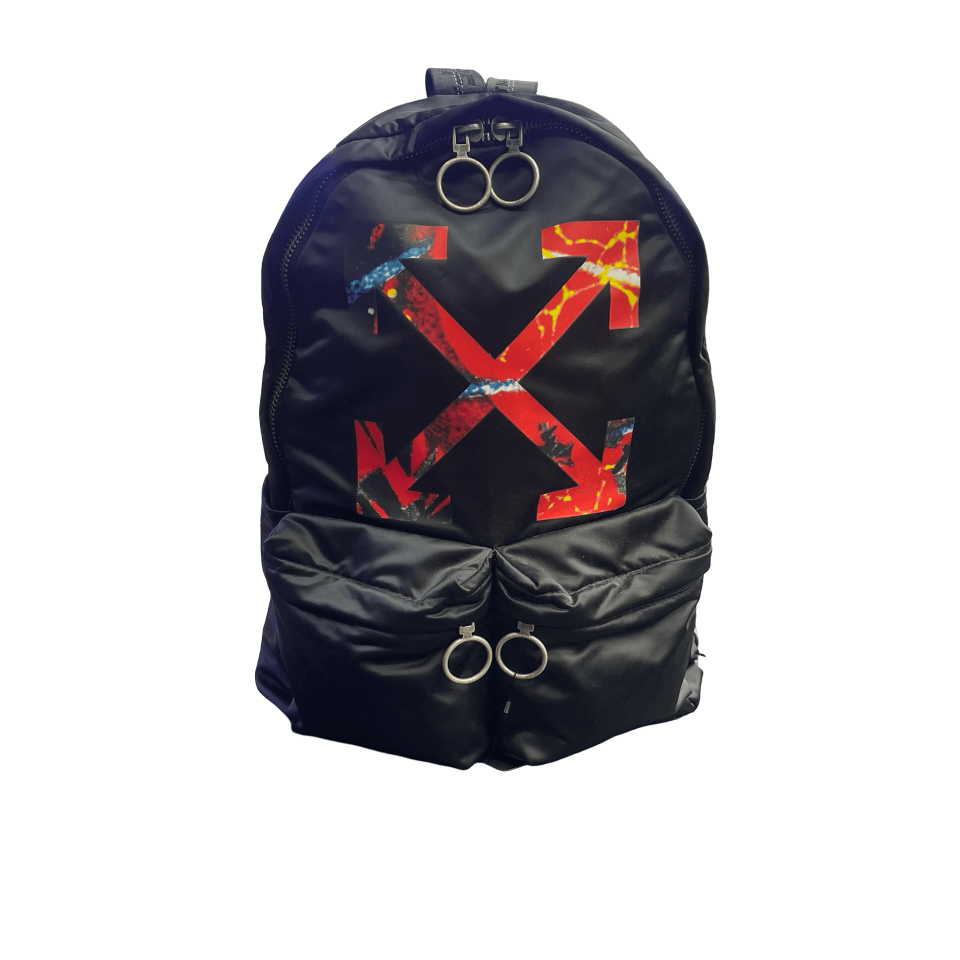 Off White Nylon Arrow Print Backpack Black Red