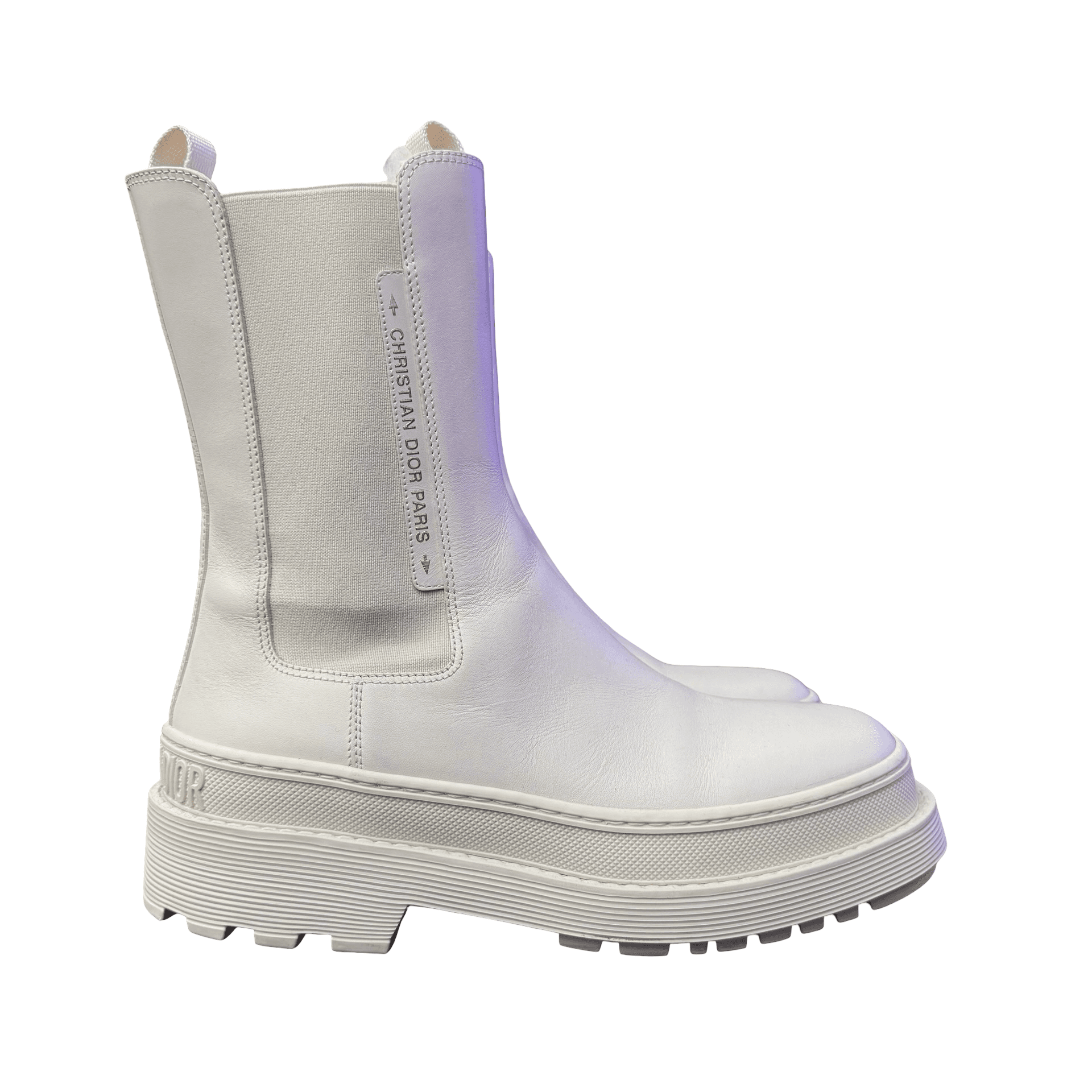 Dior Leather Chelsea Boots White