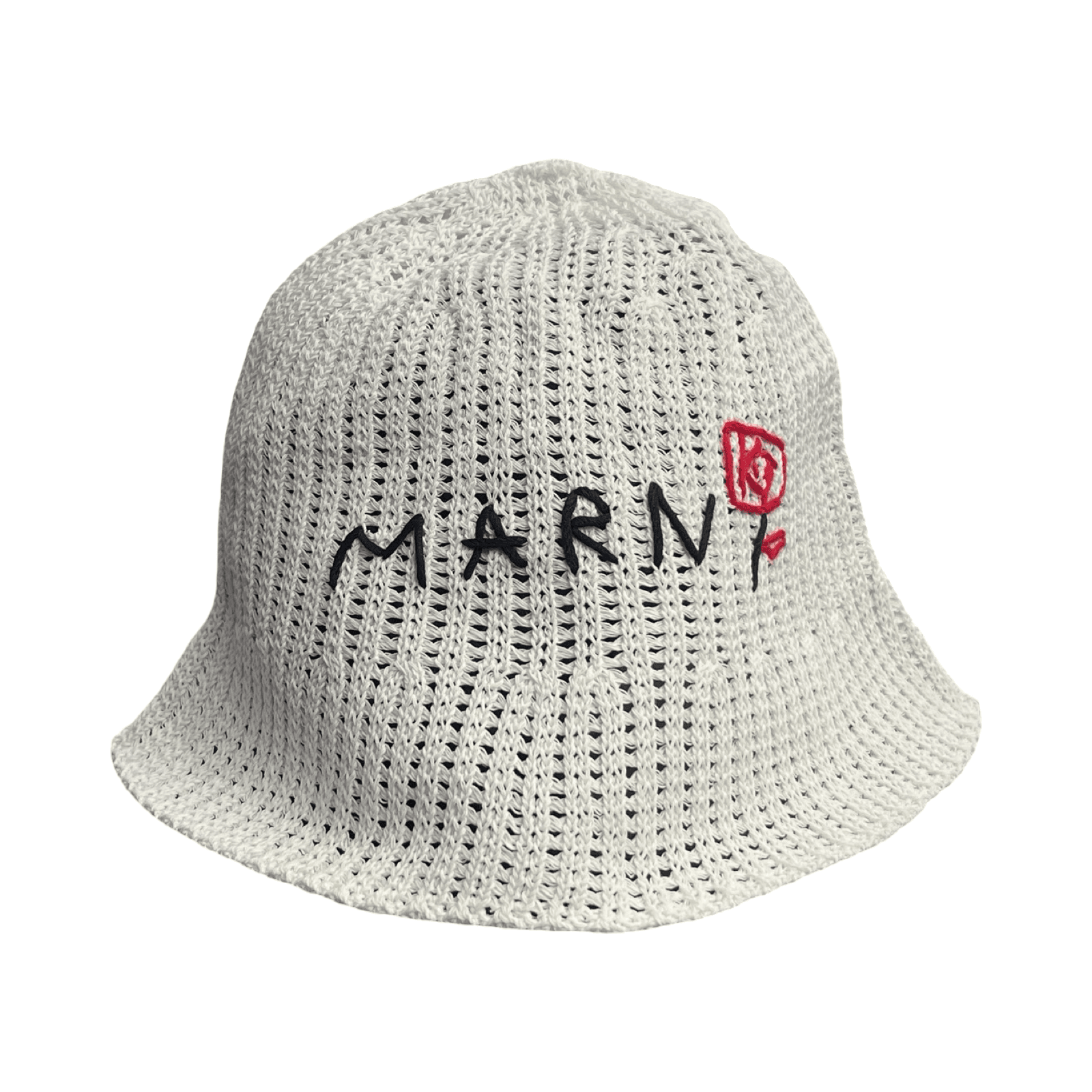 Marni Logo Cotton Crochet Gauge Bucket Hat Lily White