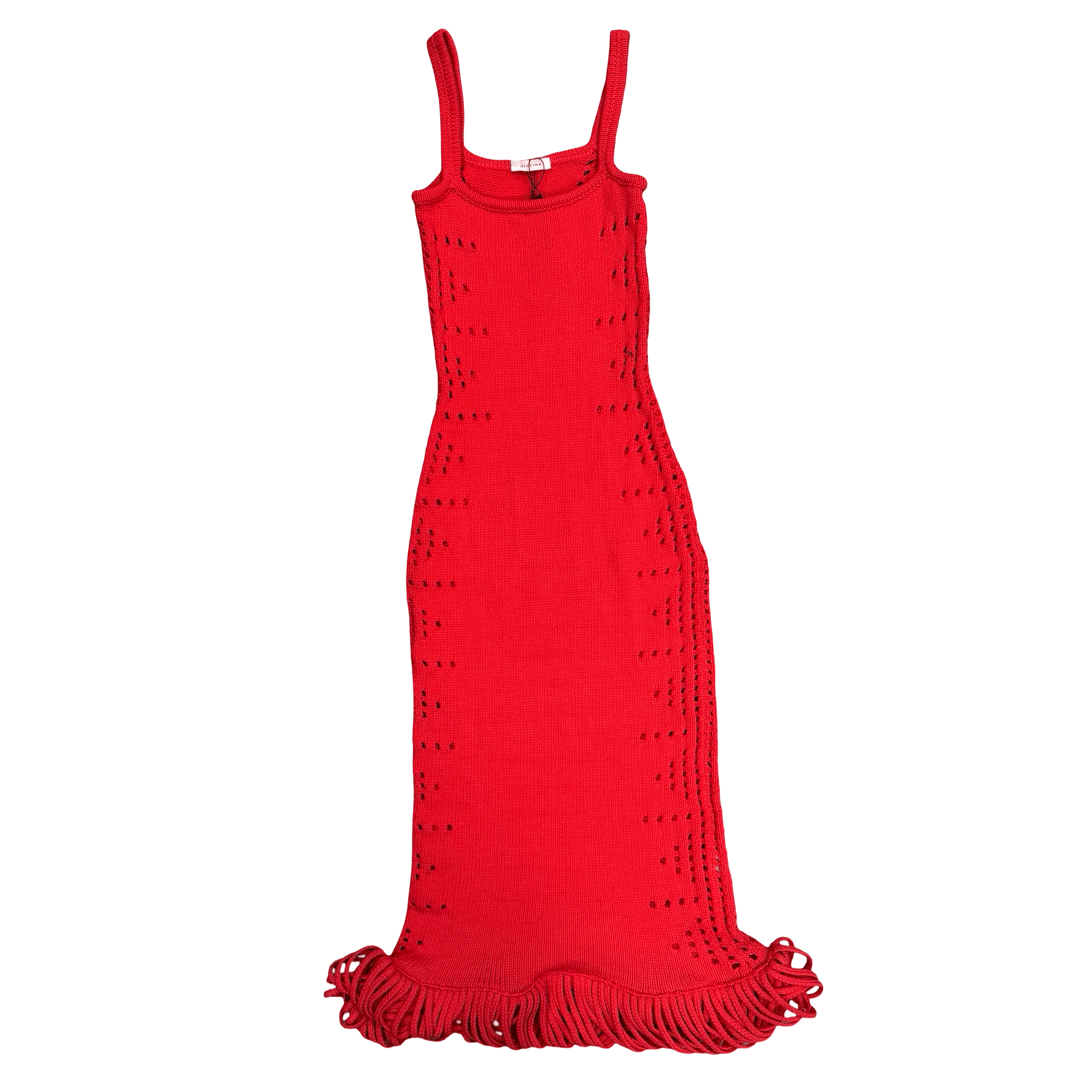 Diotima Moore Fringed Pointelle Knit Maxi Dress Red — photo 1 of 2