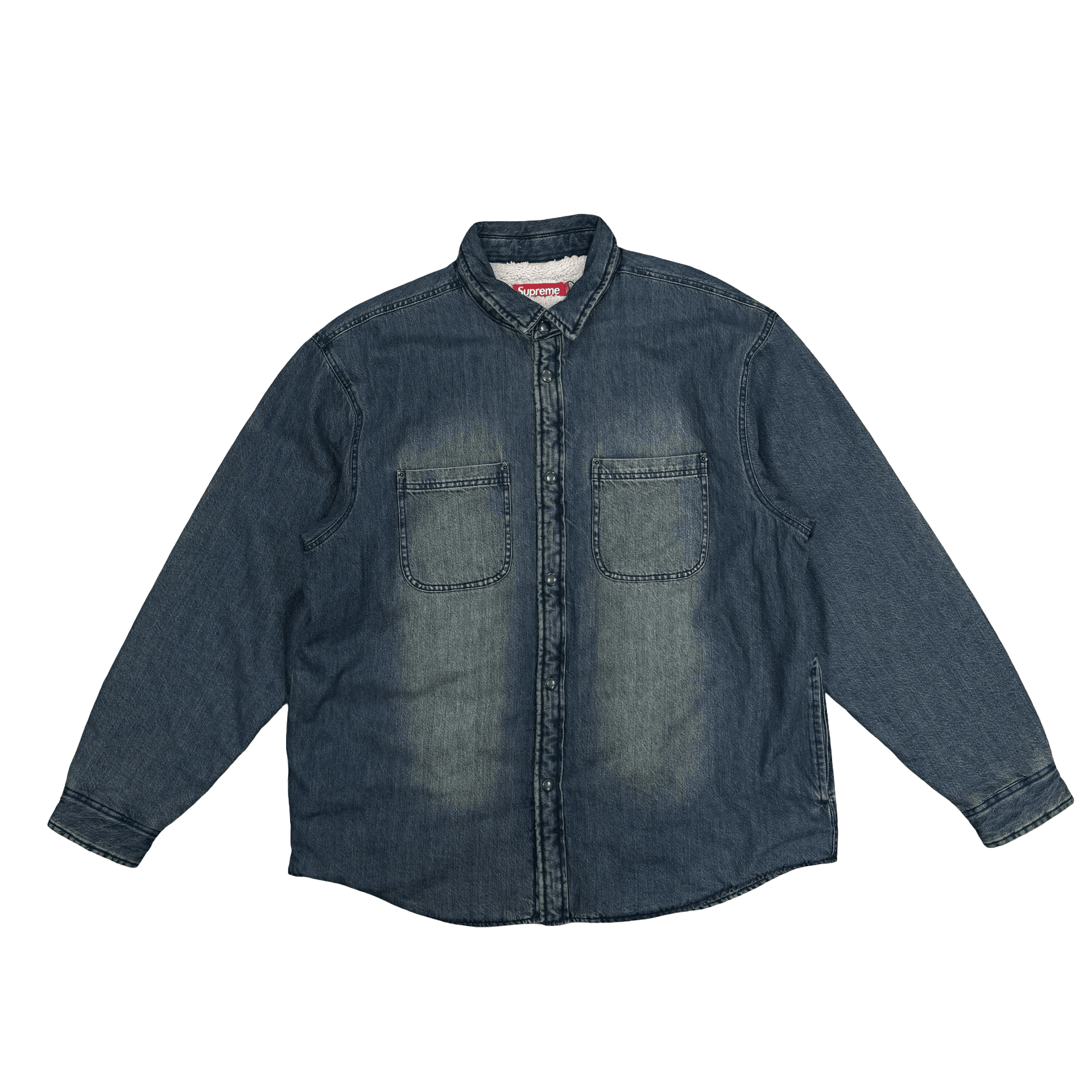 FW25 Supreme Shearling Lined Denim Work Shirt Blue — photo 1 of 2