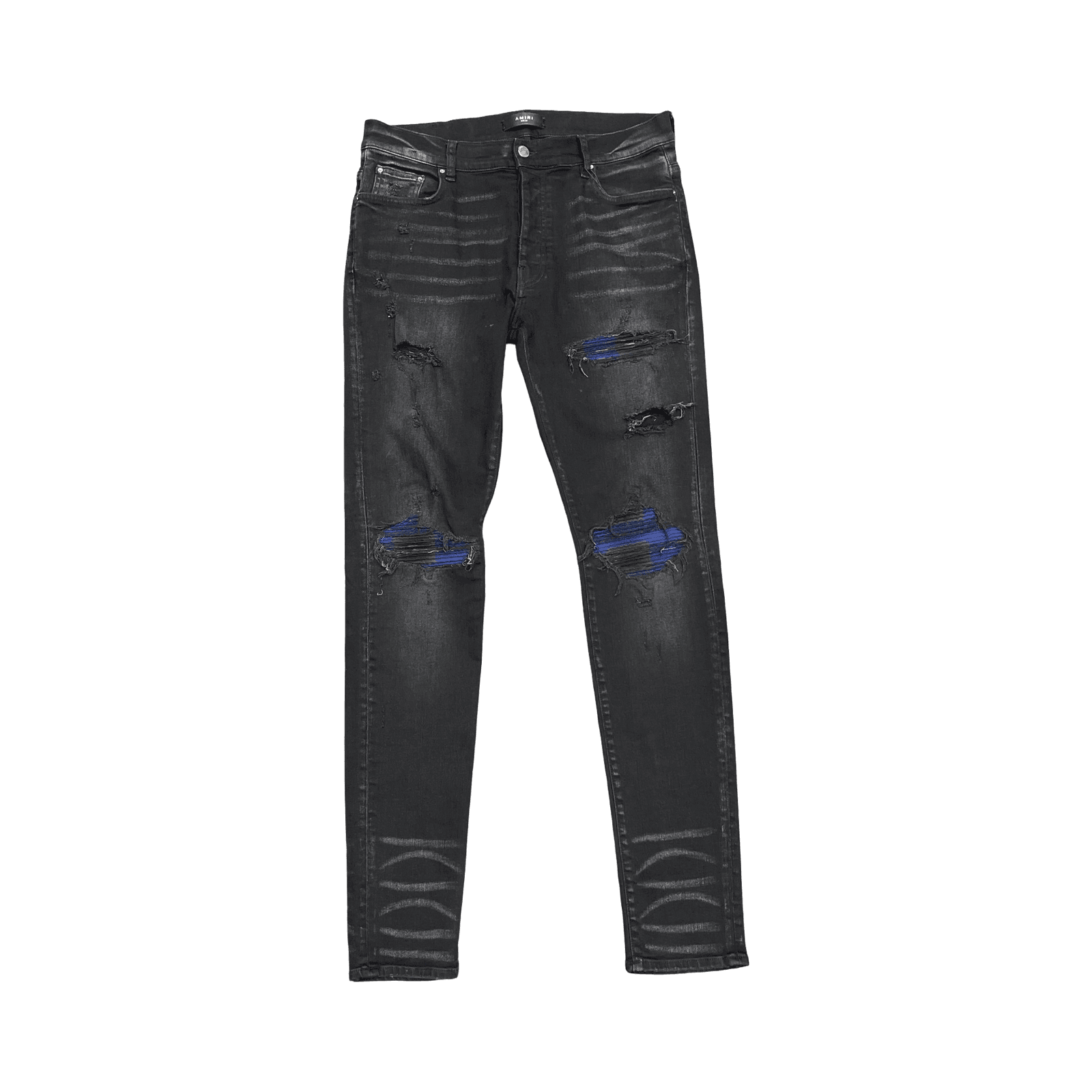 Amiri MX1 Aged Black Blue Plaid Jeans