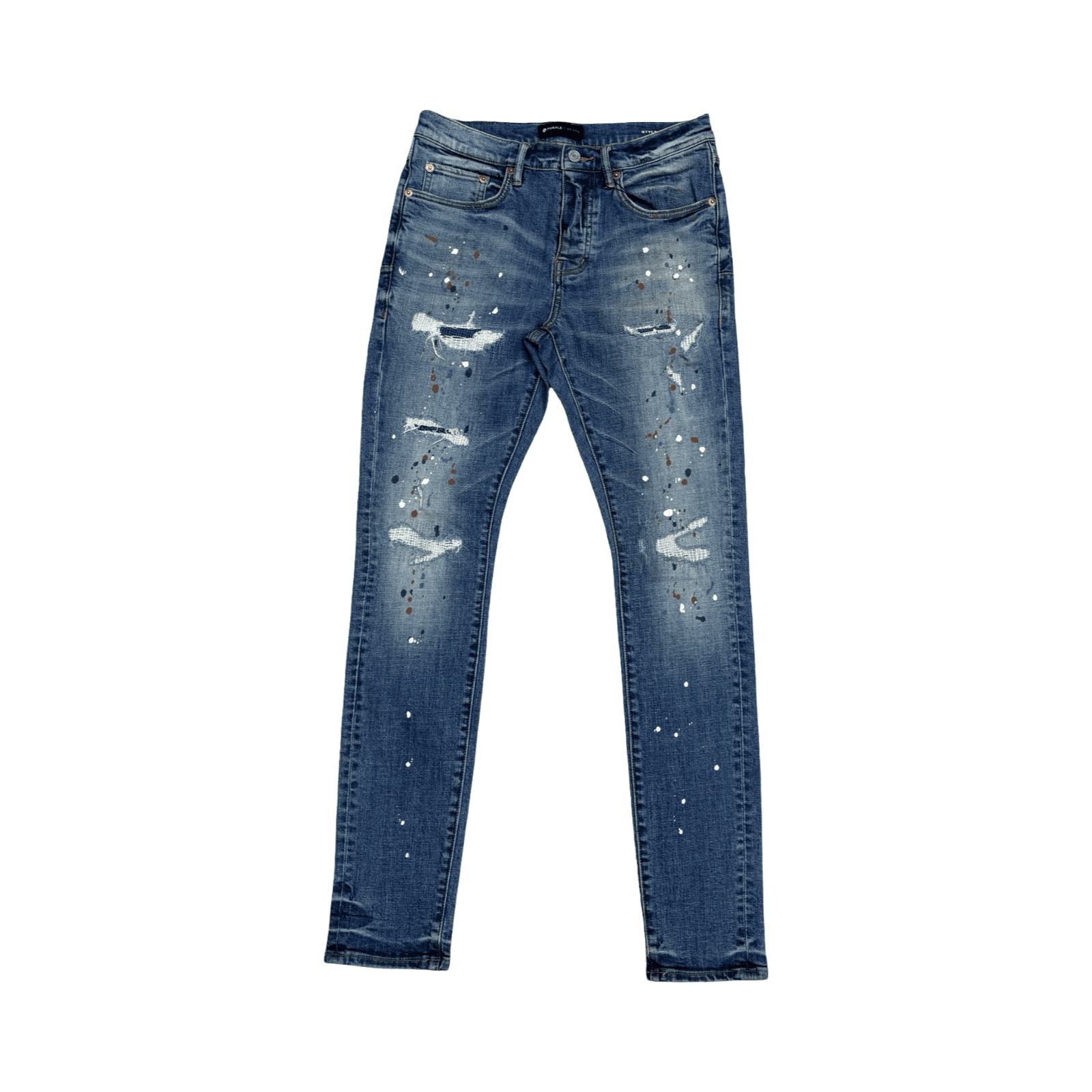 Purple Brand P001 Distressed Paint Splatter Jeans Blue — photo 1 of 2