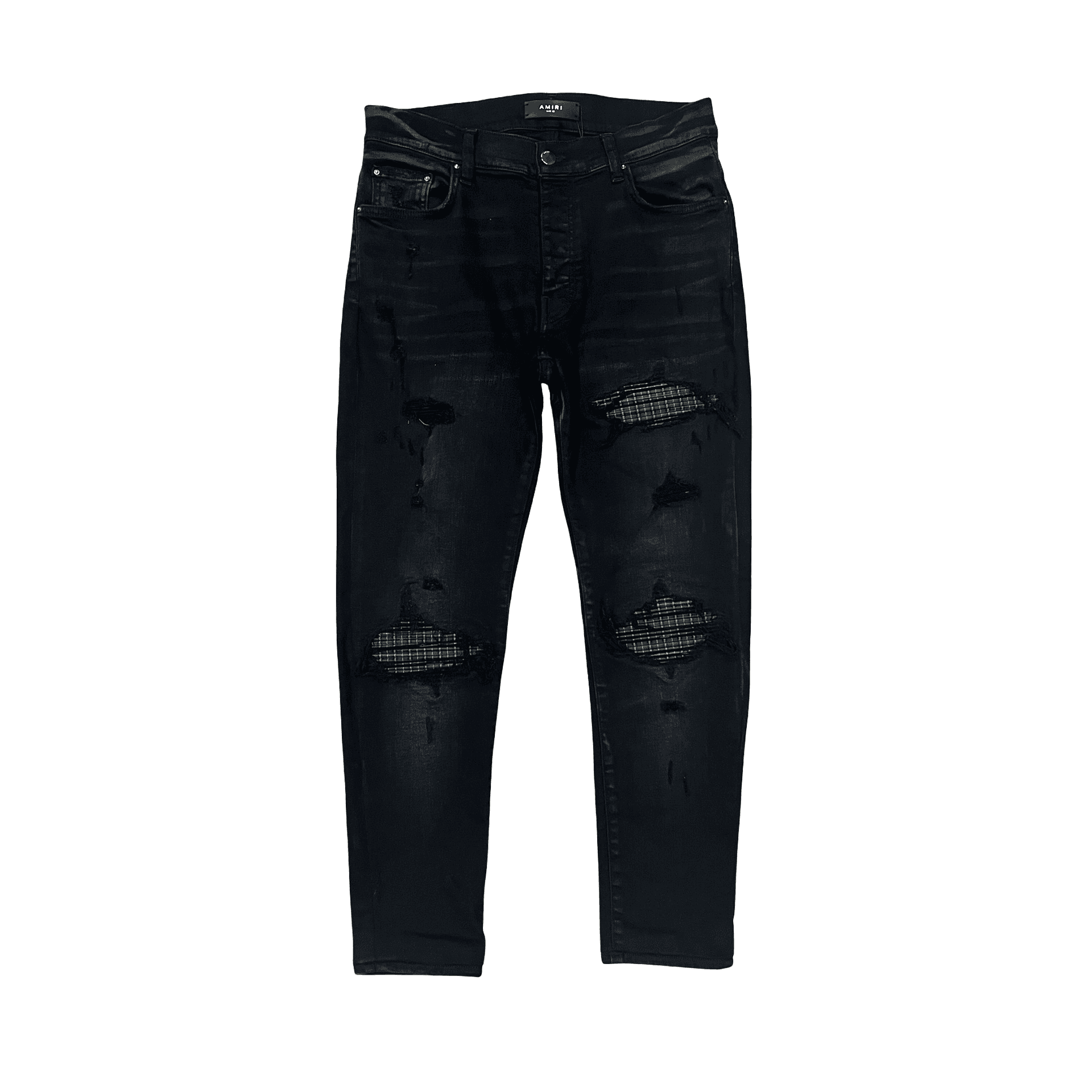 Amiri MX1 Neon Plaid Grid Patch Jeans Black — photo 1 of 2