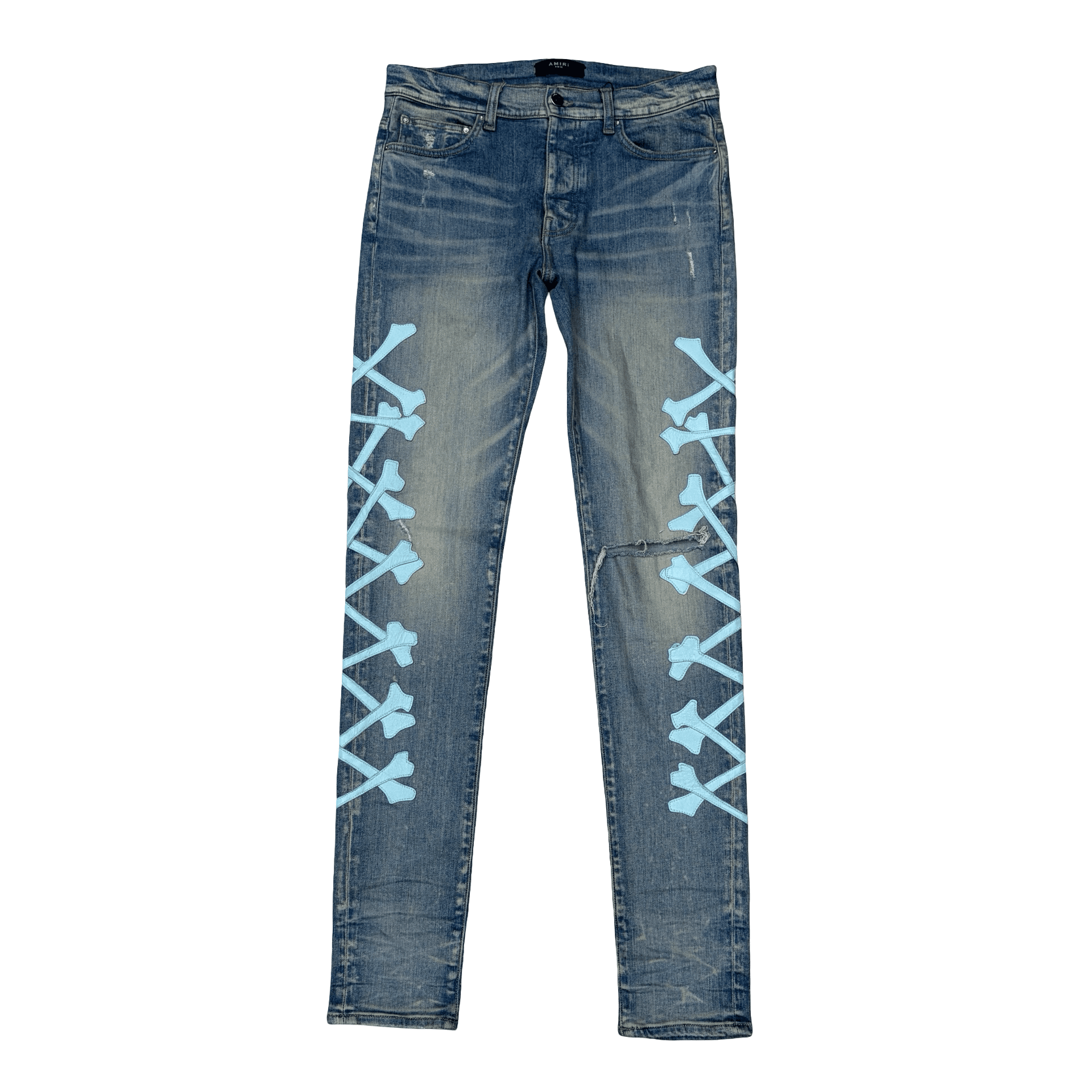 Amiri Turquoise Bones Applique Jeans
