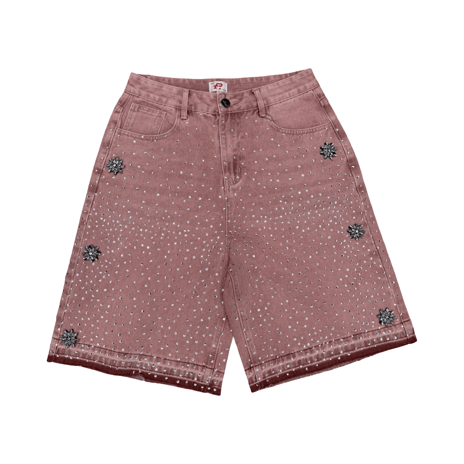 PLTX Rhinestone Denim Shorts Pink