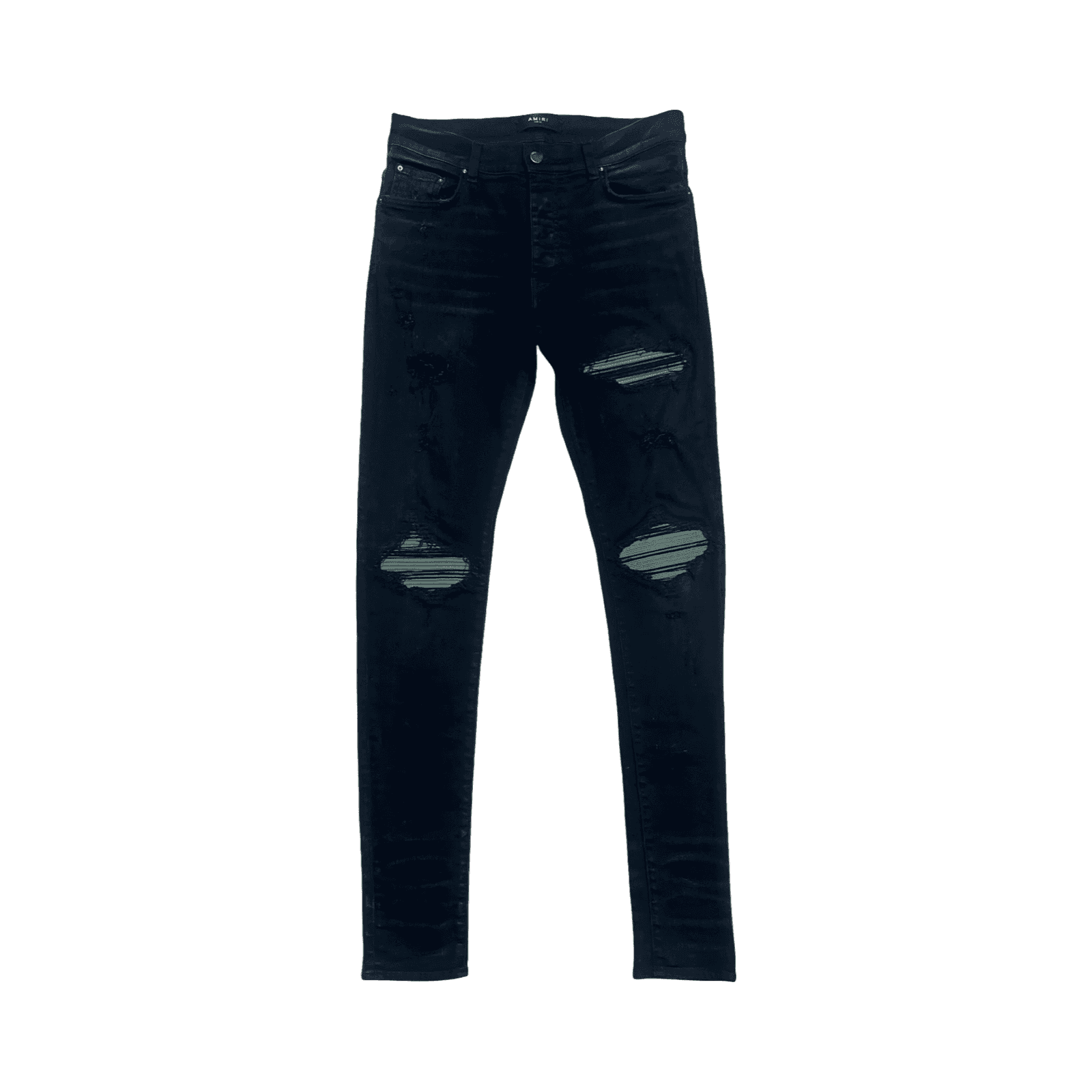 Amiri MX1 Ultra Suede Green Patches Jeans Black — photo 1 of 2
