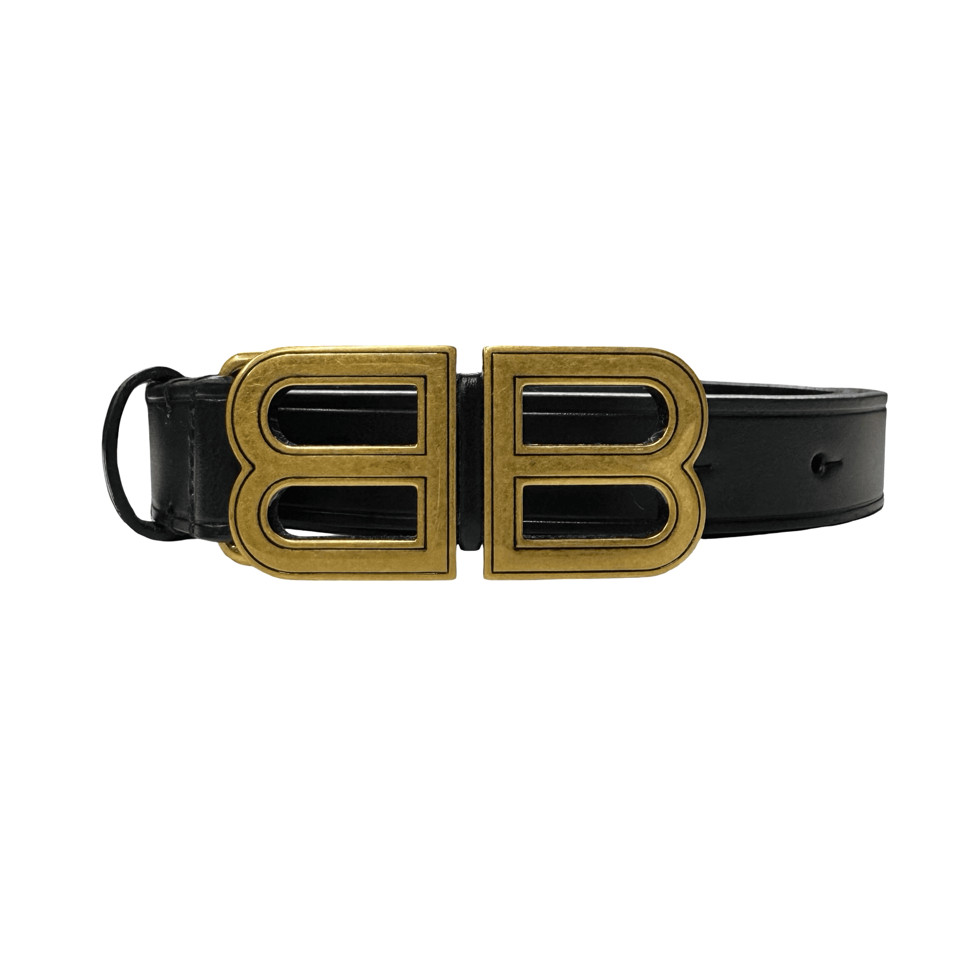 WMNS Balenciaga BB Buckle Leather Belt Black Gold