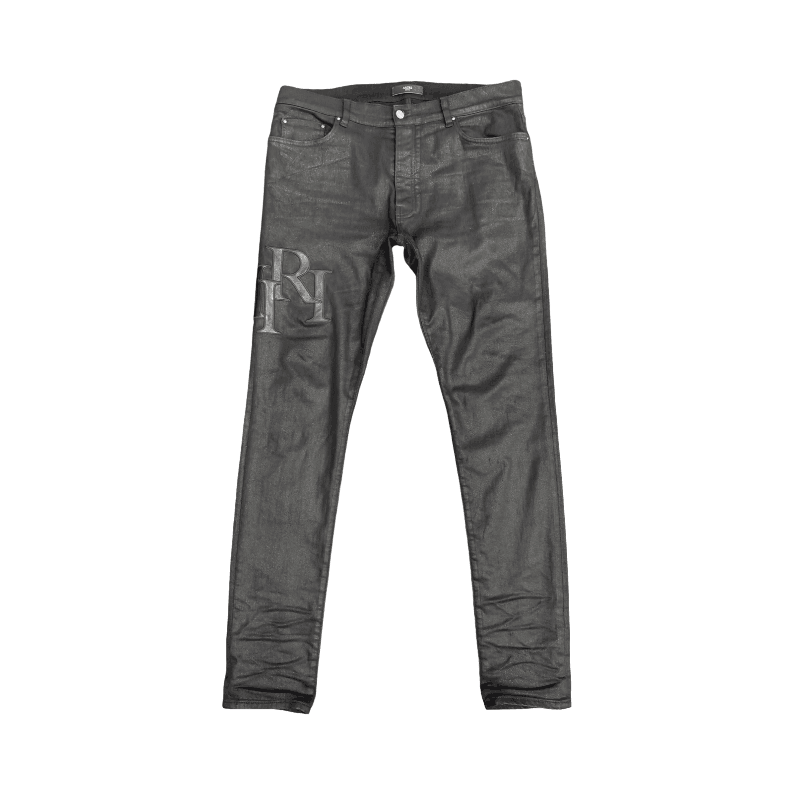 Amiri Waxed Staggered Logo Skinny Jeans