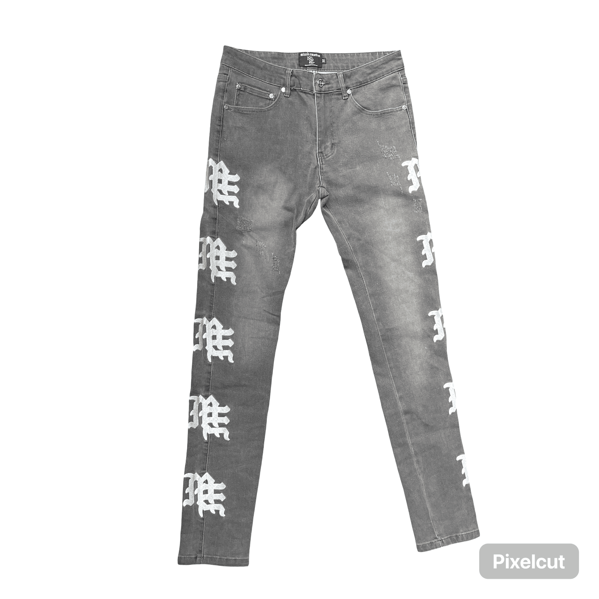 Mixed Emotions Ash Grey Monogram Denim Jeans — photo 1 of 2