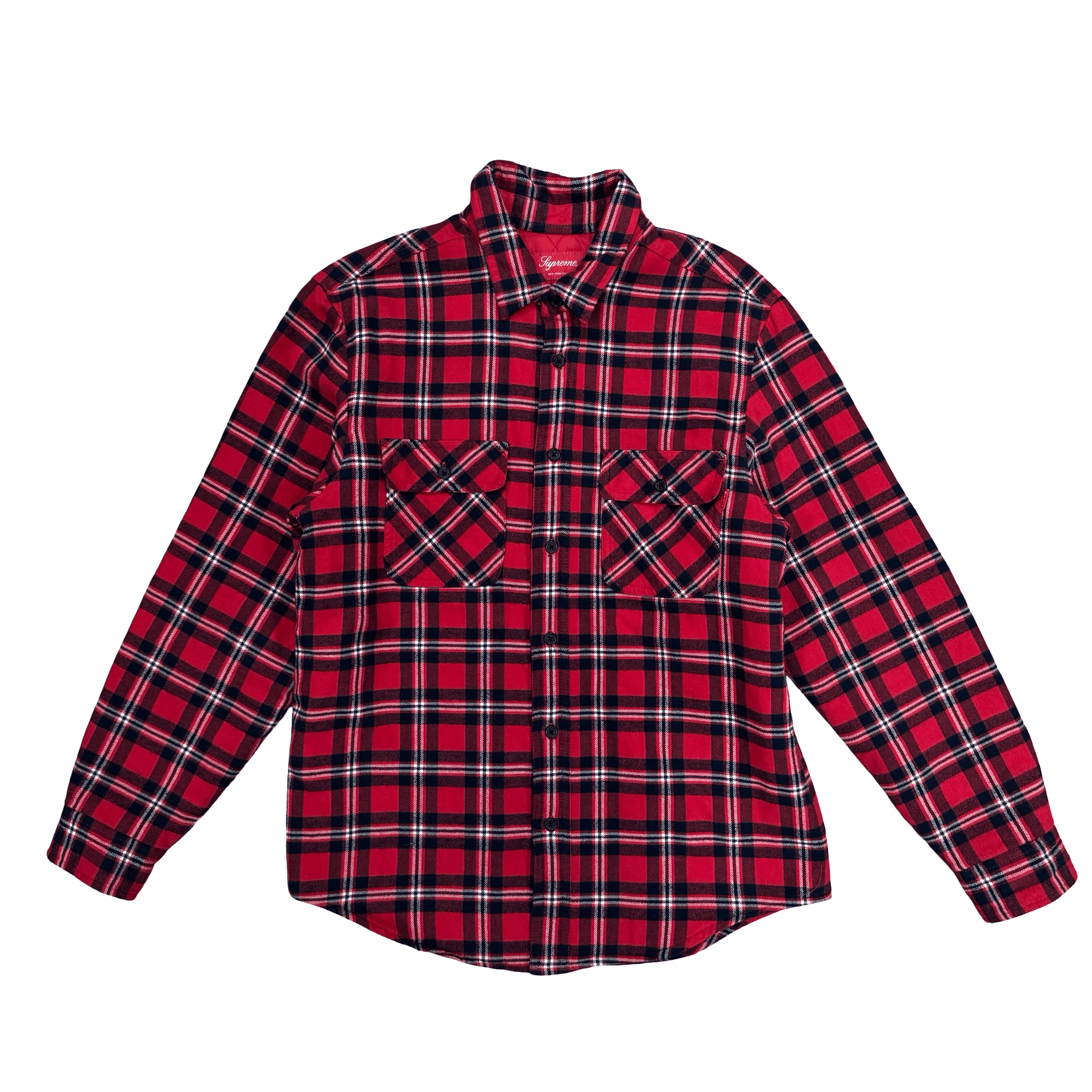 Supreme Arc Logo Quilted Flannel Shirt Red — photo 1 of 2