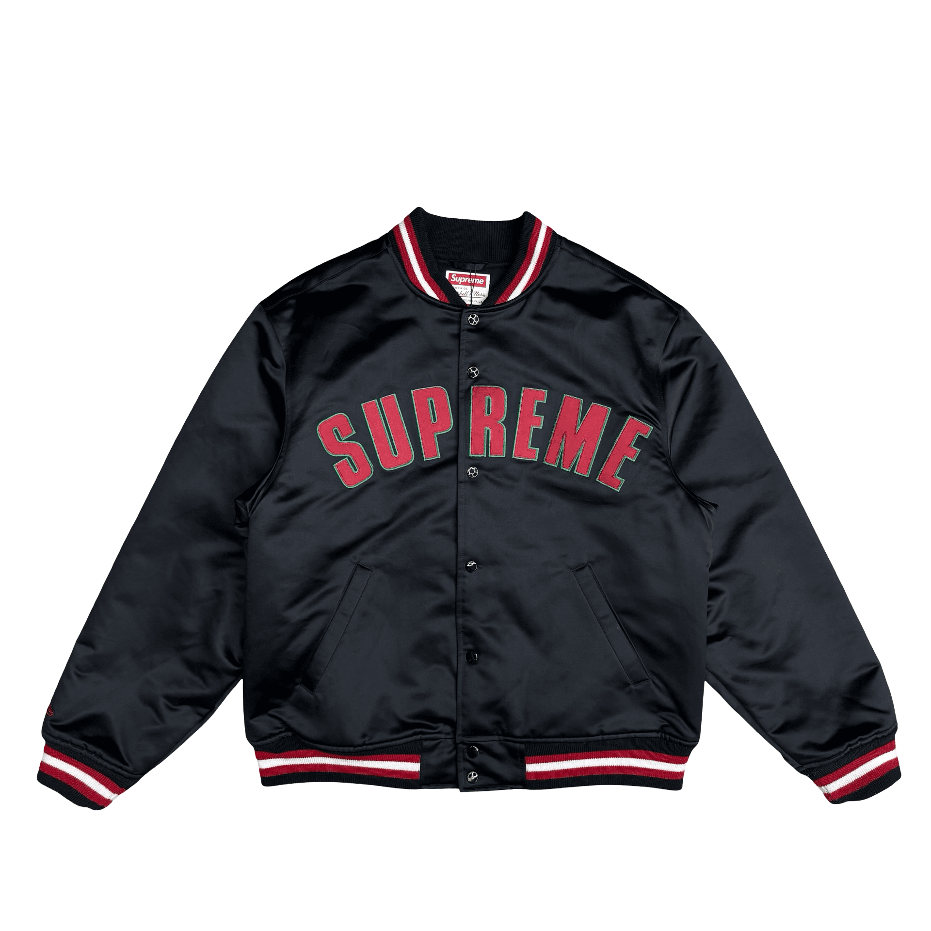 Supreme Mitchell & Ness Satin Varsity Jacket Black — photo 1 of 2
