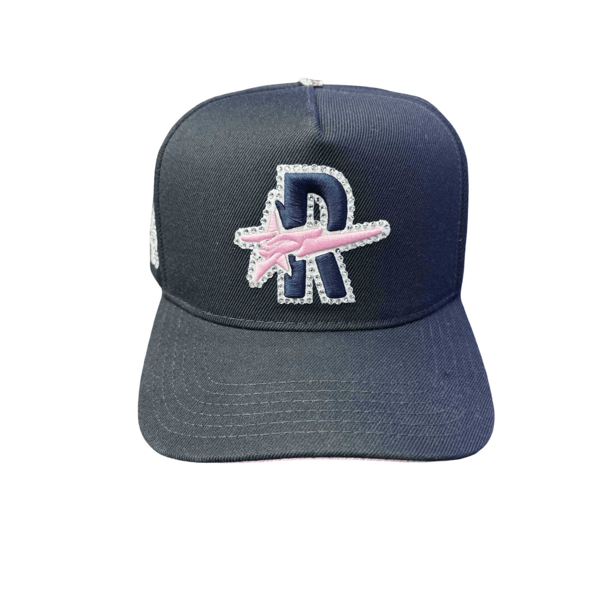 Roughplay Logo Embellished Rhinestone Snapback Navy Pink