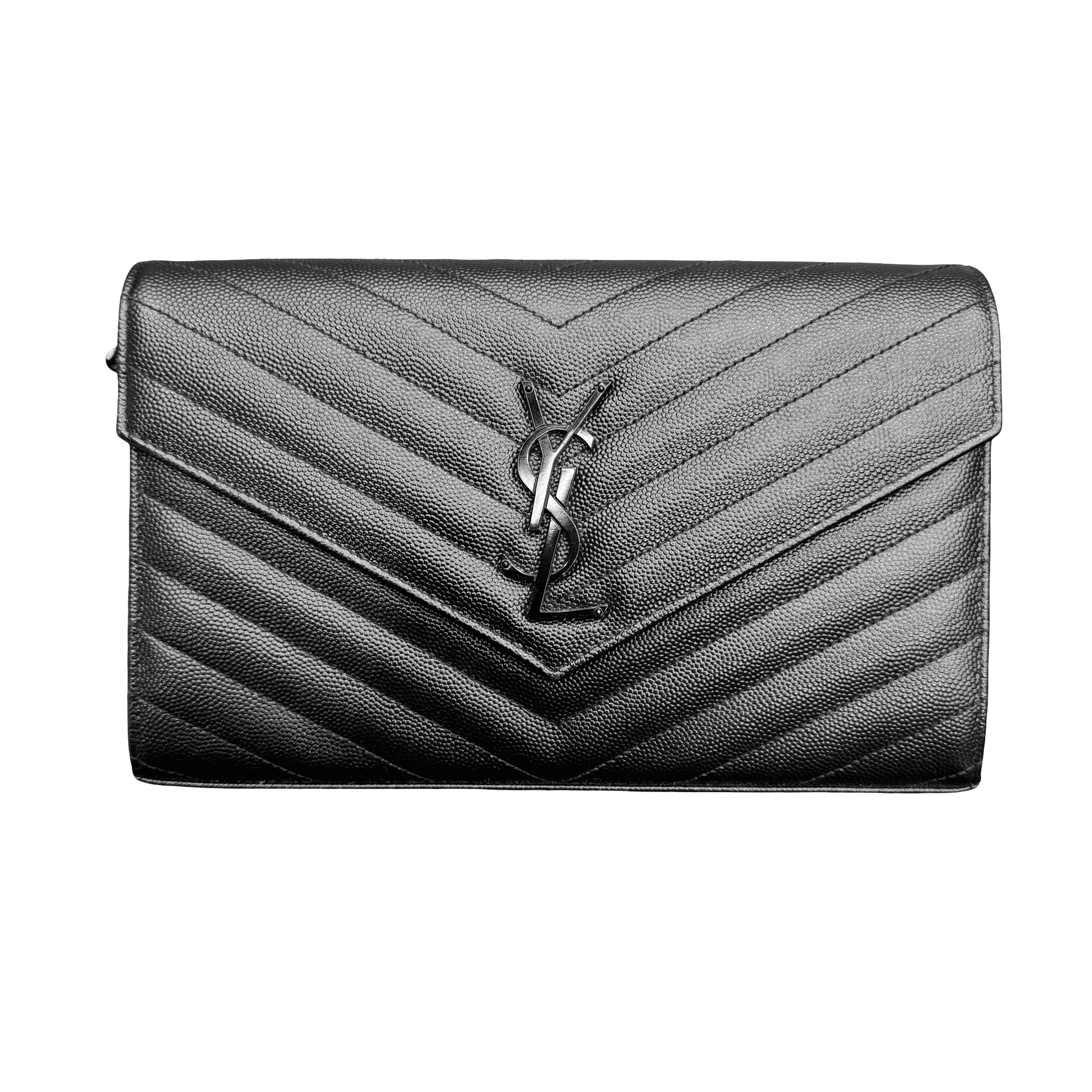 YSL Cassandre Envelope Leather Chain Wallet Black