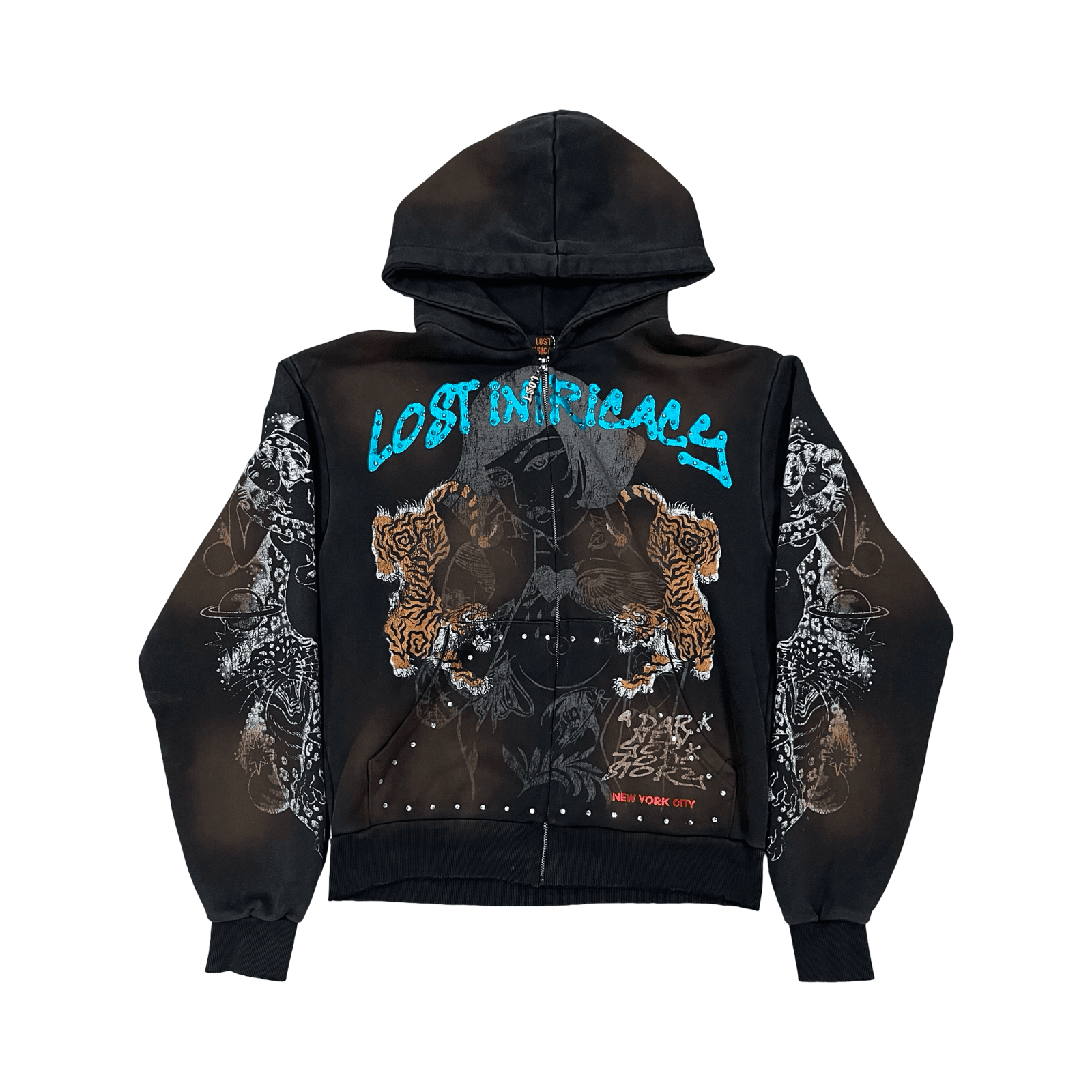 Lost Intricacy "Twin Tigers" Zip Up Hoodie Brown