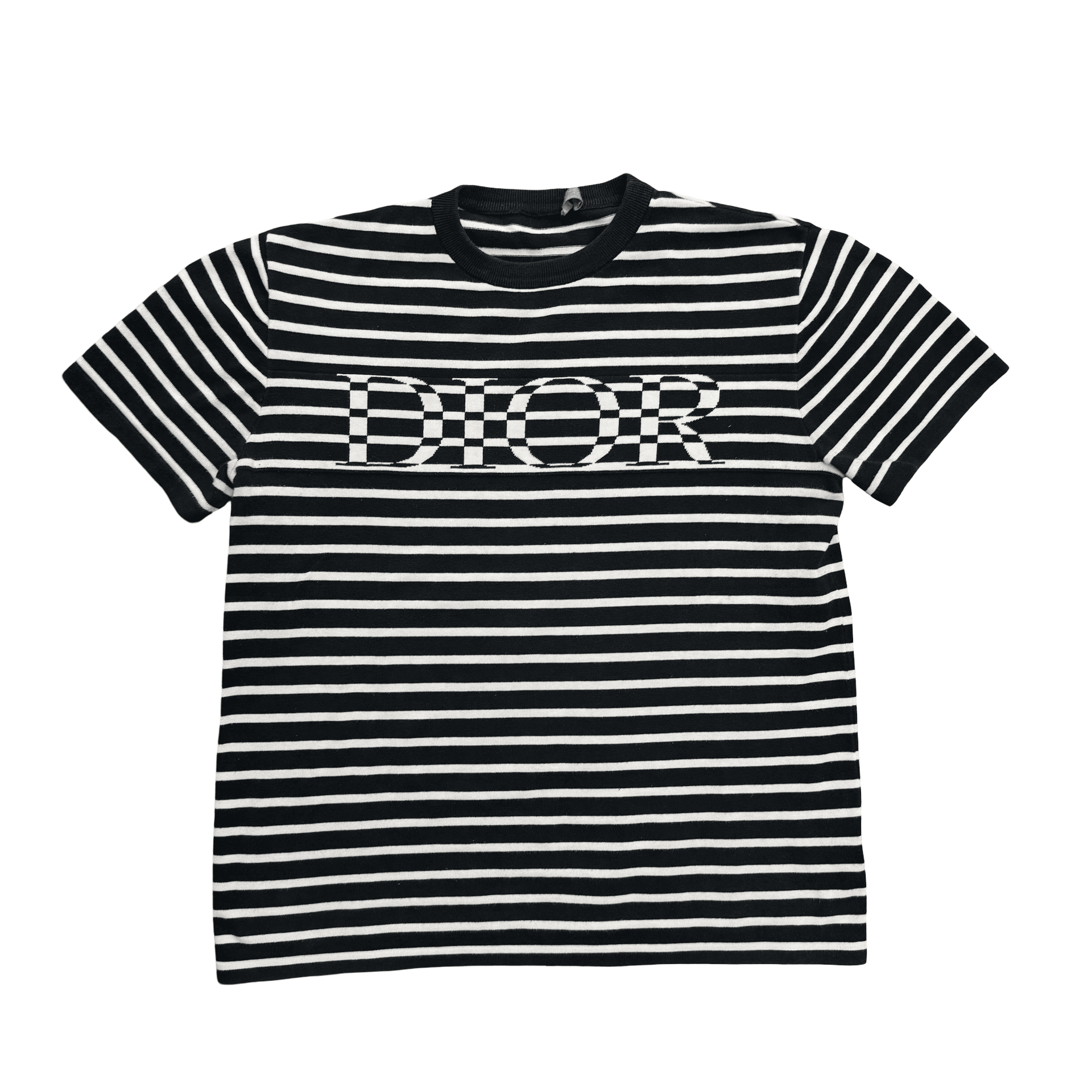 Dior Striped Checkerboard Logo Short-Sleeve T-Shirt Black White — photo 1 of 2