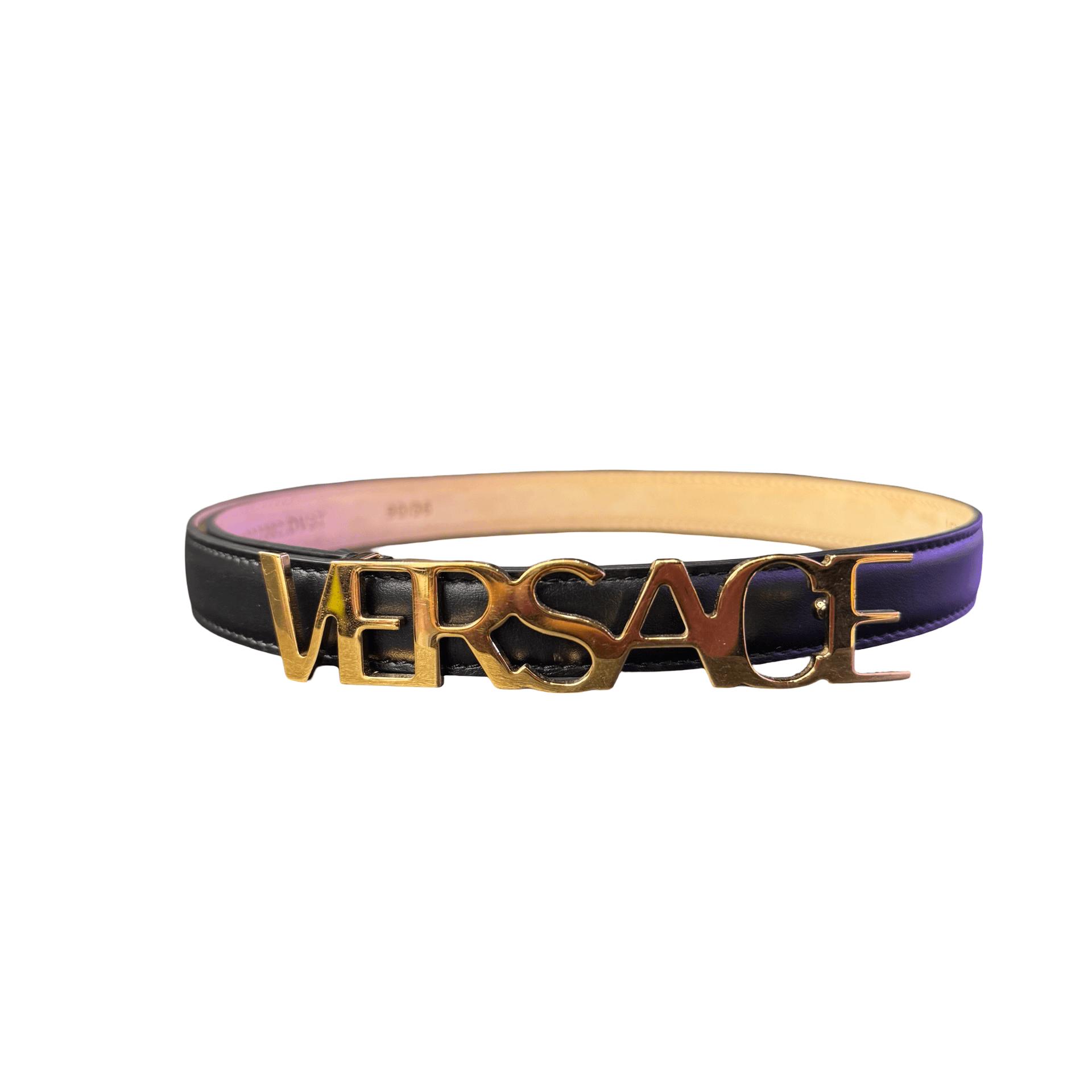 WMNS Versace Logo Lettering Buckle Leather Belt