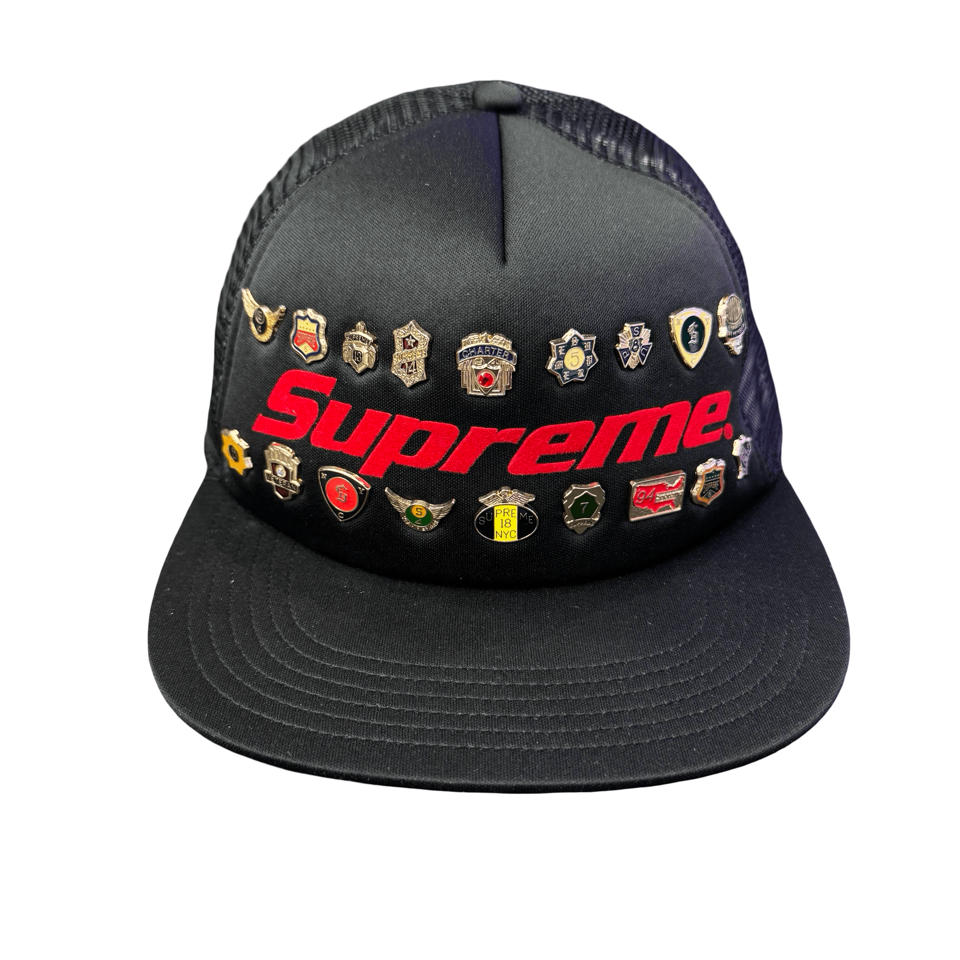 Supreme Pins Mesh Black 5-Panel Trucker Hat Black — photo 1 of 4