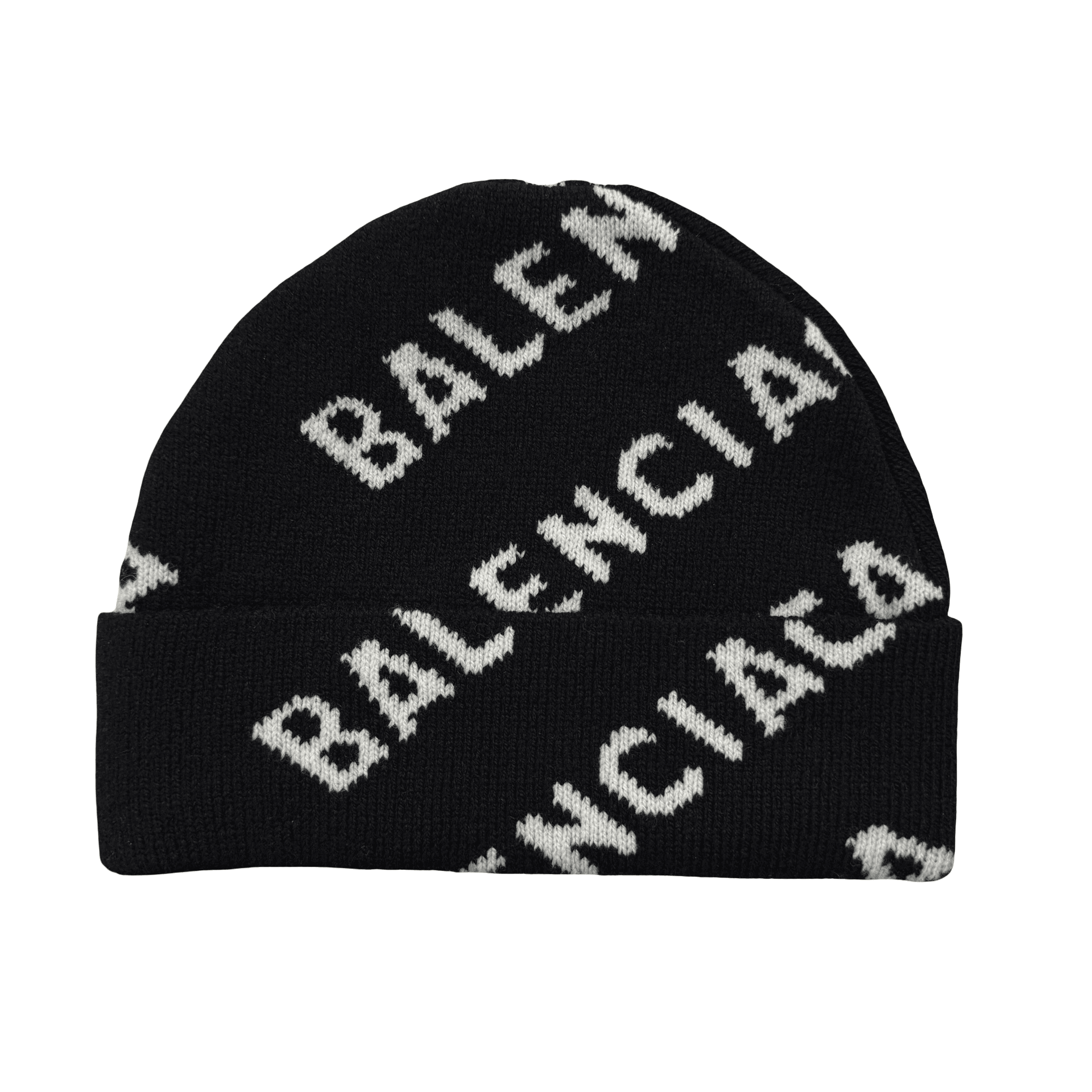 Balenciaga Allover Logo Beanie Black White