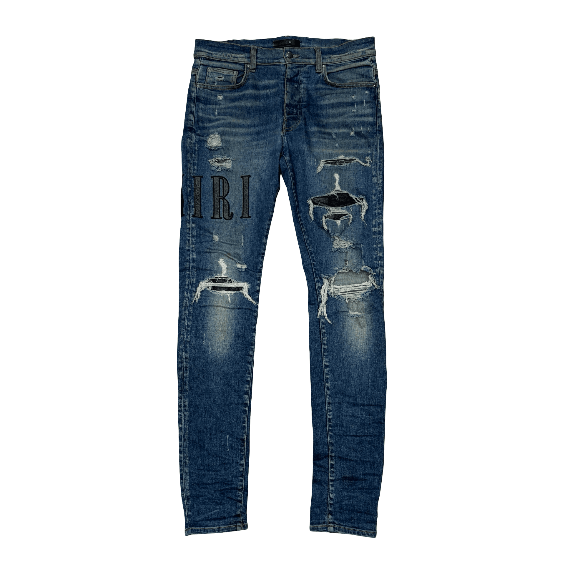 Amiri Serif Core Applique Logo Distressed Jeans Clay Indigo