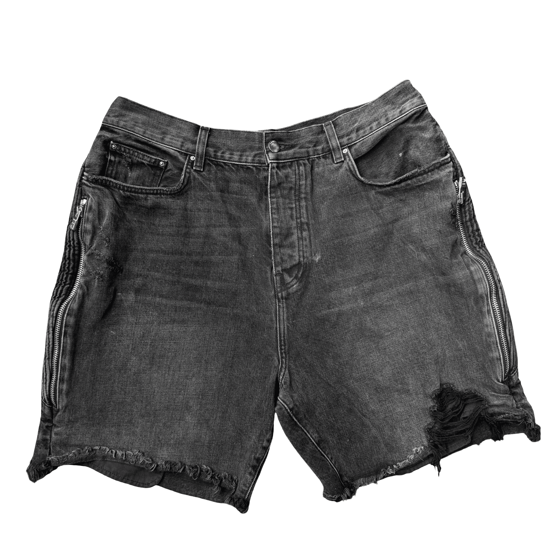Amiri Distressed Zipper Denim Shorts Black