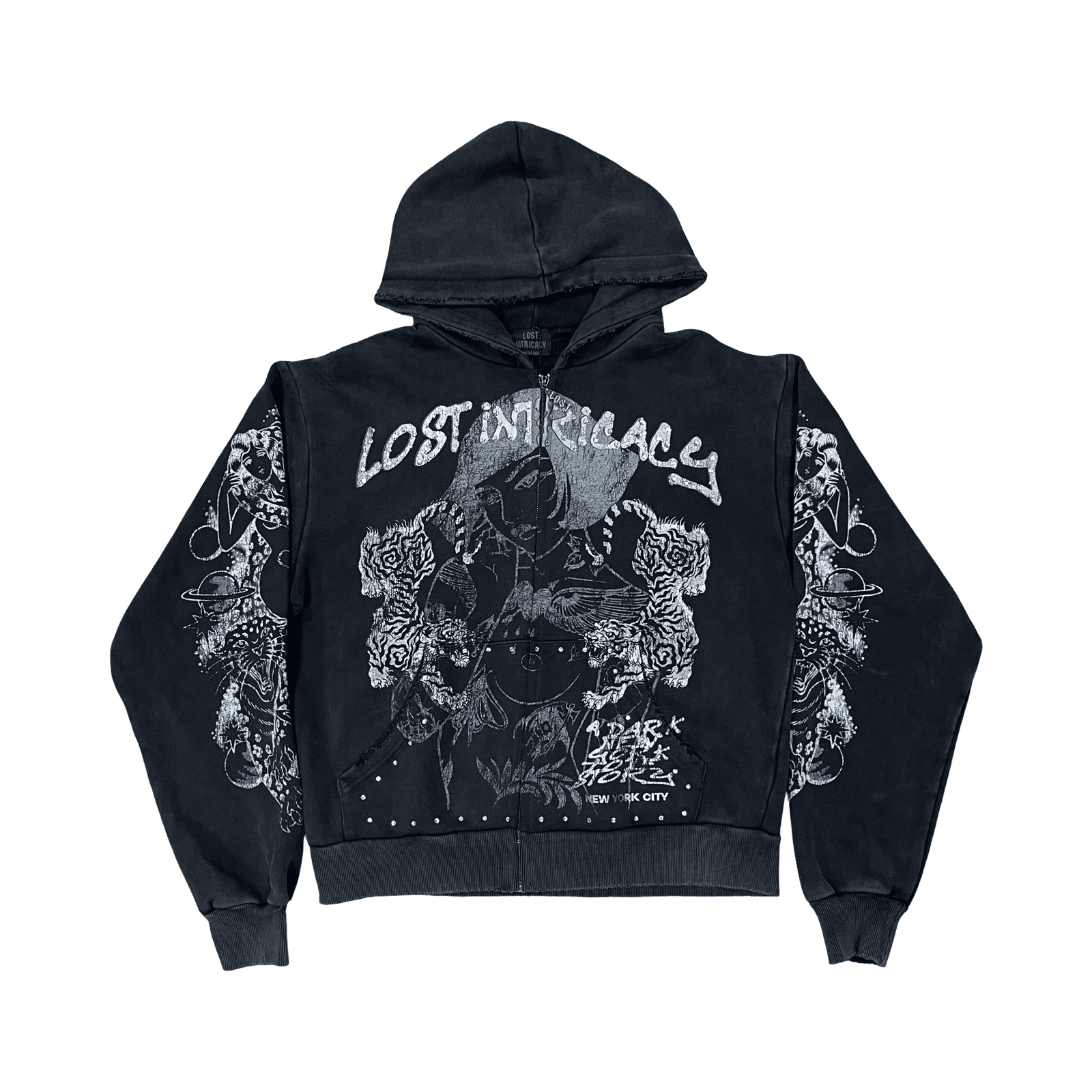 Lost Intricacy "Twin Tiger" Zip Up Hoodie Black