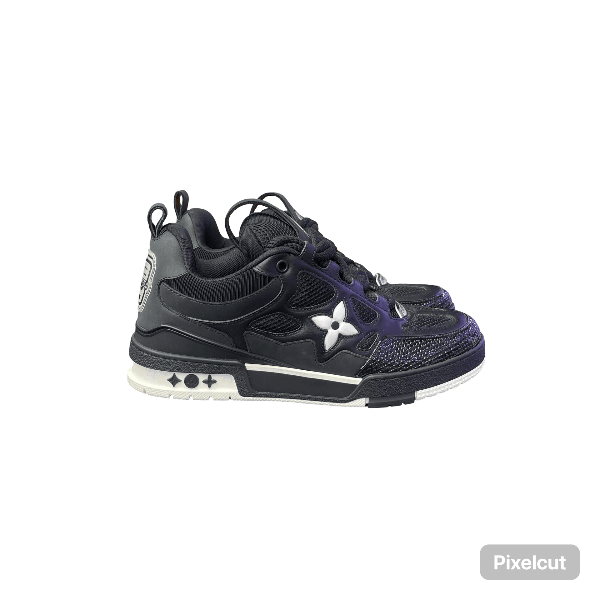 LV Skate Sneaker Black White Monogram Flower