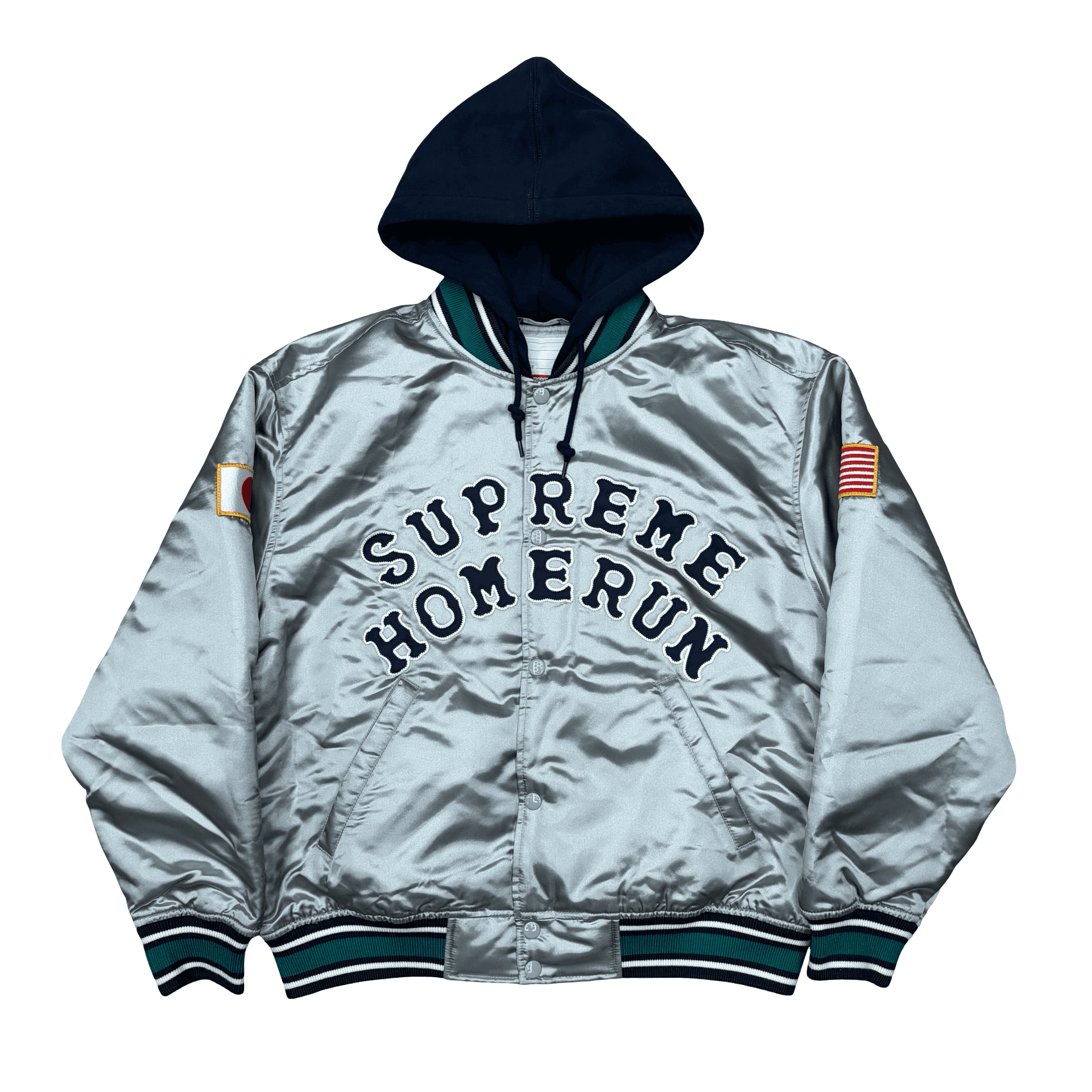 SS25 Supreme Homerun Hooded Varsity Jacket Silver