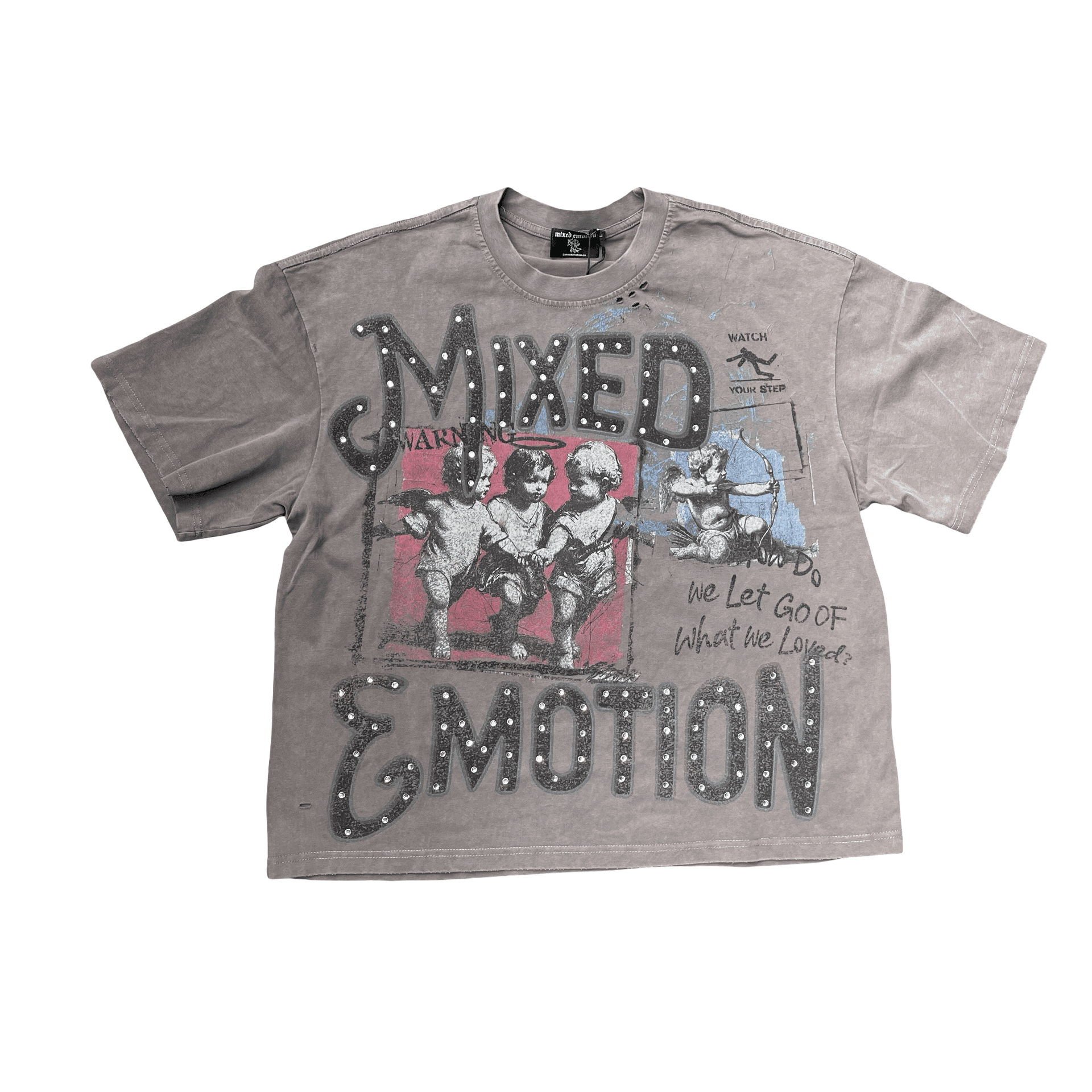 Mixed Emotions Friends Graphic Rhinestone Tee Taupe Grey — photo 1 of 2