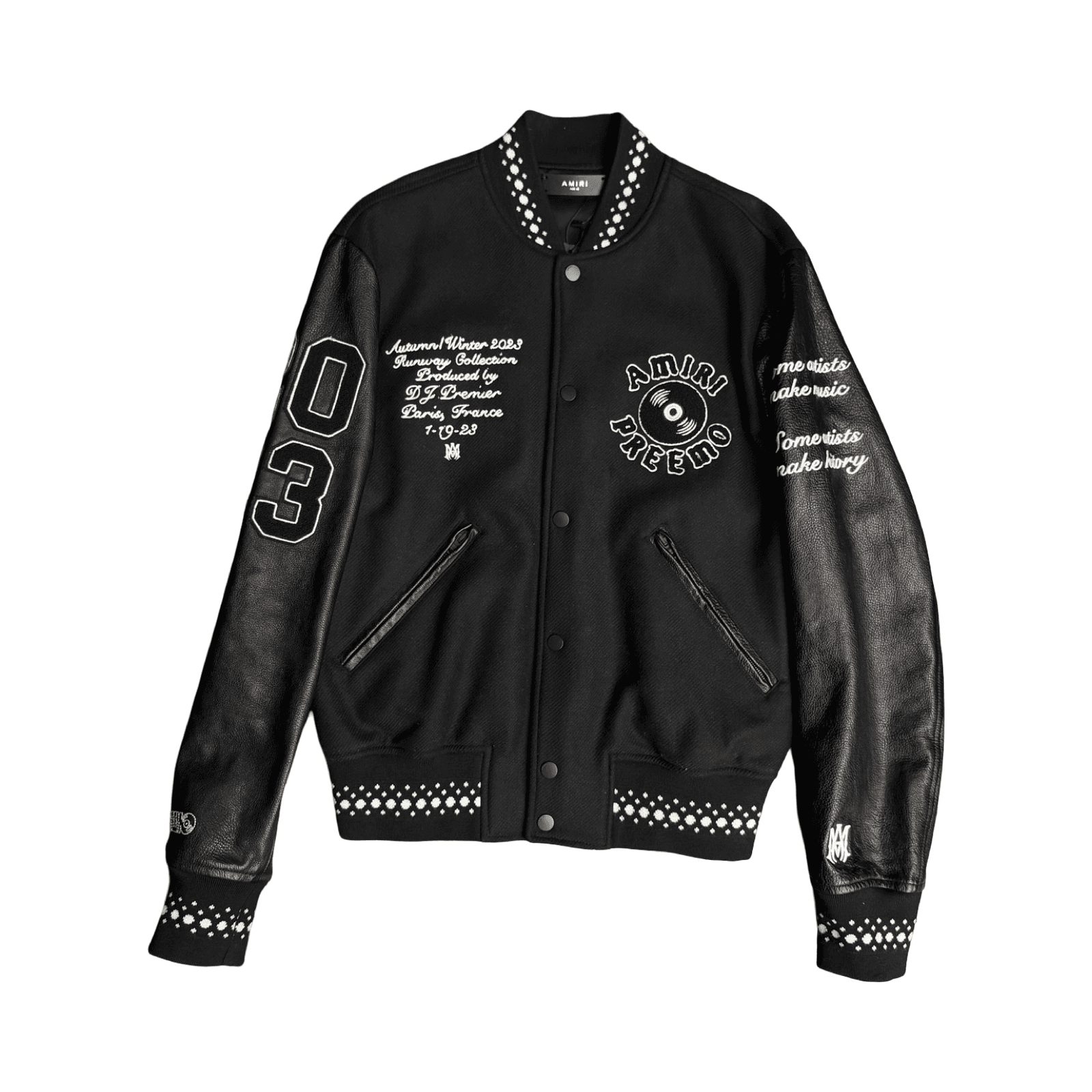 Amiri X Premier Records Patch Leather Sleeve Bomber — photo 1 of 2