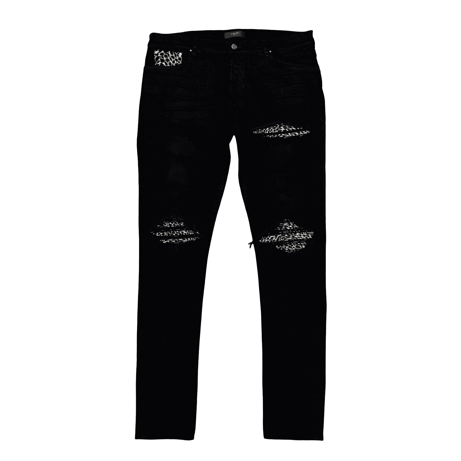 Amiri MX1 Leopard Patch Black Jeans