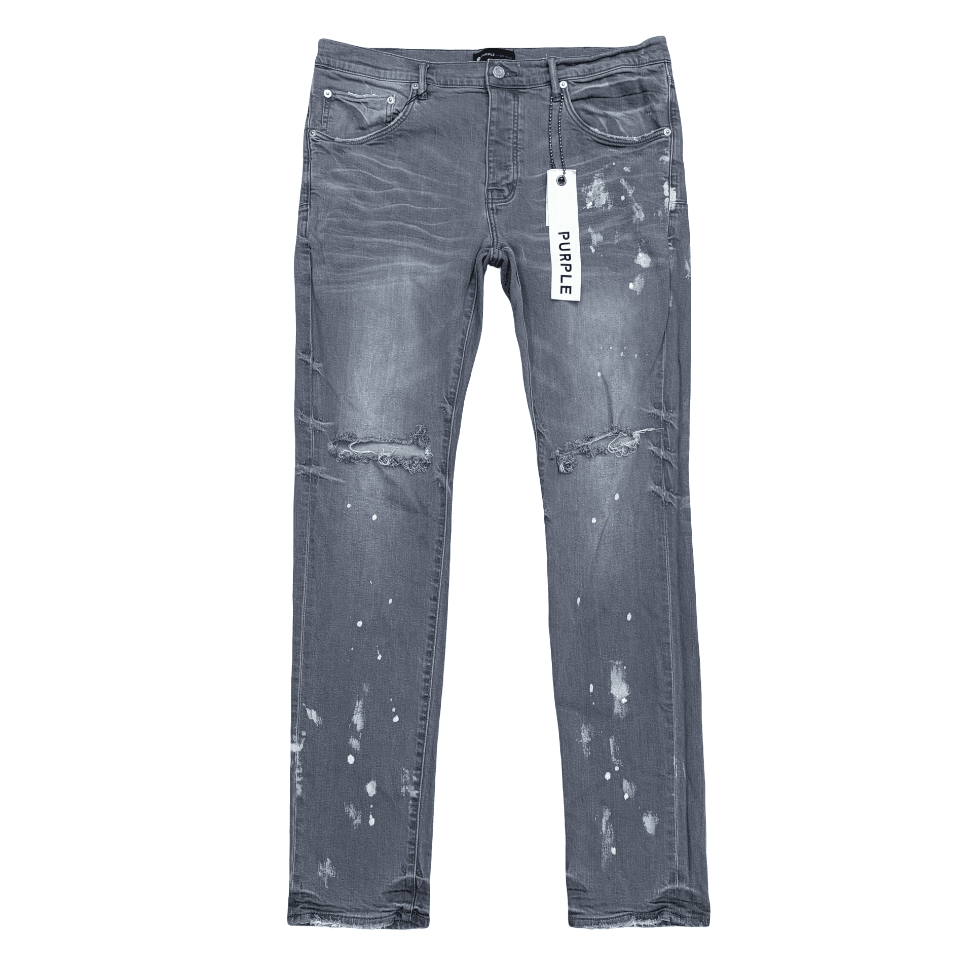 Purple Brand Knee Slit Paint Splatter Jeans Grey